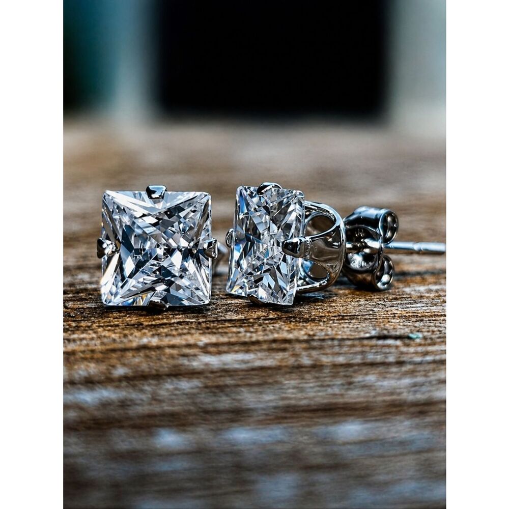 .925 Sterling silver Princess Cut Stud Earrings